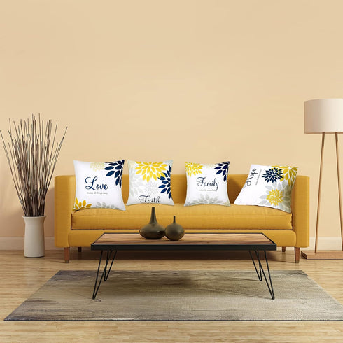Tatuo 4 Pcs Flower Pillow Covers, 18x18 Inch Decorative Cushion Cases for Bed Couch Sofa (Yellow Series)