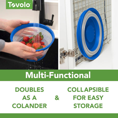 Tovolo Microwave Splatter Cover for Food, Small (Blue) - Collapsible & Vented Silicone Lid with Handle