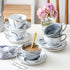 FUYU Gold Edge Marble Ceramic Espresso Coffee Cup and Saucer Set, Tea Cup