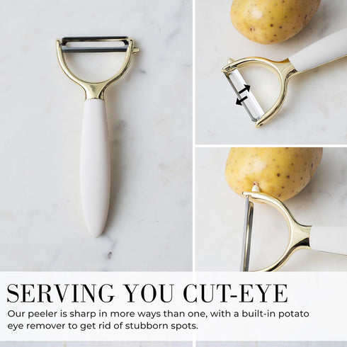 White & Gold Kitchen Tools and Gadgets - Luxe 8PC Cooking Utensils Set with Anti-Slip Handles, Gold Kitchen Accessories