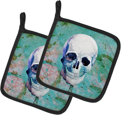Caroline's Treasures Day of The Dead Teal Skull Pot Holders, 7 1/2 x 7 1/2, Heat Resistant