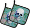 Caroline's Treasures Day of The Dead Teal Skull Pot Holders, 7 1/2 x 7 1/2, Heat Resistant