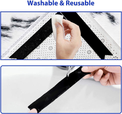 Rug Tape - 16 Pcs Dual Sided Washable Removable Non-Slip Adhesive for Area Rugs on Hardwood Floors