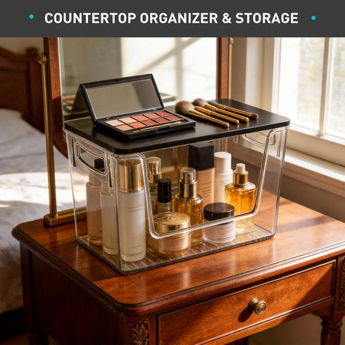 Countertop Pantry Organizers Storage, Under Sink Organizer Trash Bag Holder with Bamboo Lids Large Capacity Clear