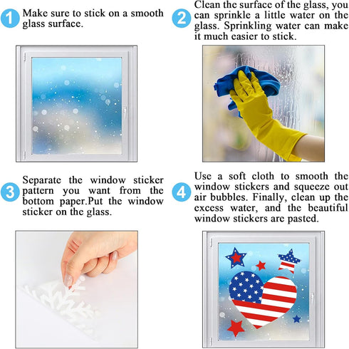 Whaline 9 Sheets 206Pcs 4th of July Window Clings, Patriotic Red Blue White Star Heart Decals
