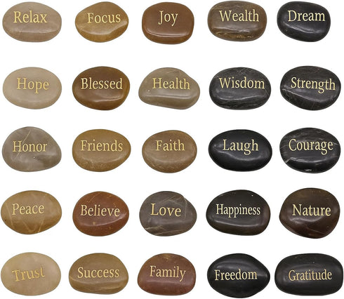 BigOtters Rocks with Inspirational Words, 25 Different Encouragement Gratitude Rocks for Meditation Birthday Graduation