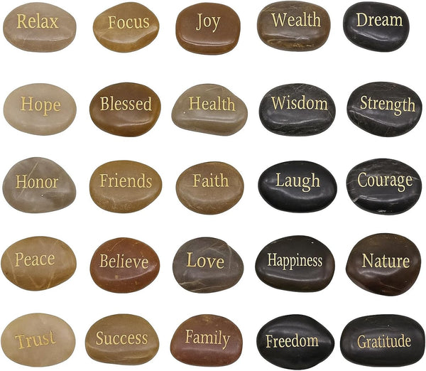 BigOtters Rocks with Inspirational Words, 25 Different Encouragement Gratitude Rocks for Meditation Birthday Graduation