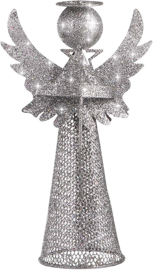 PRETYZOOM Christmas Silver Angel Tree Topper, Exquisite Glitter 3D Angel Figure Ornament for Party Home Xmas Tree