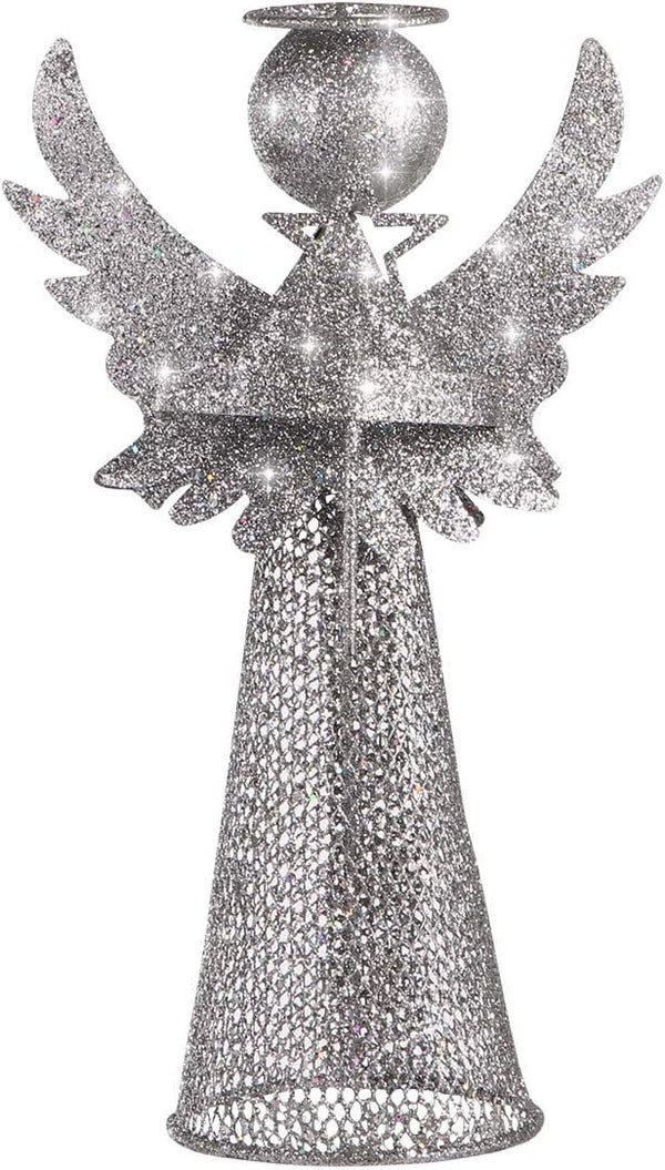 PRETYZOOM Christmas Silver Angel Tree Topper, Exquisite Glitter 3D Angel Figure Ornament for Party Home Xmas Tree