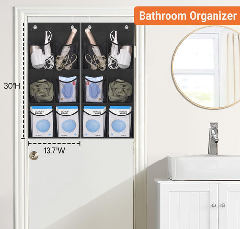 KIMBORA 2 Packs Narrow Over the Door/Wall Shoe Organizer, Small Hanging Rack with Clear Mesh Pocket, Black