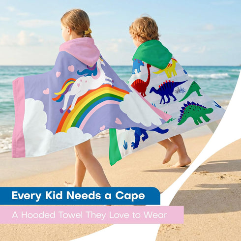 Towel Amigo 100% 50"x30" 2 Kids Hooded Beach Towel Cotton, Large Size with Snaps, Soft & Absorbent Bath Poncho