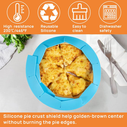CARGEN Adjustable Pie Crust Shield, 2 Pieces Silicone Protectors for Baking Pie Edges, Red and Blue