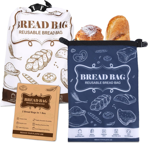 Bread Bags, 2 Packs Bread Bags to Keep Fresh, Reusable Zipper for