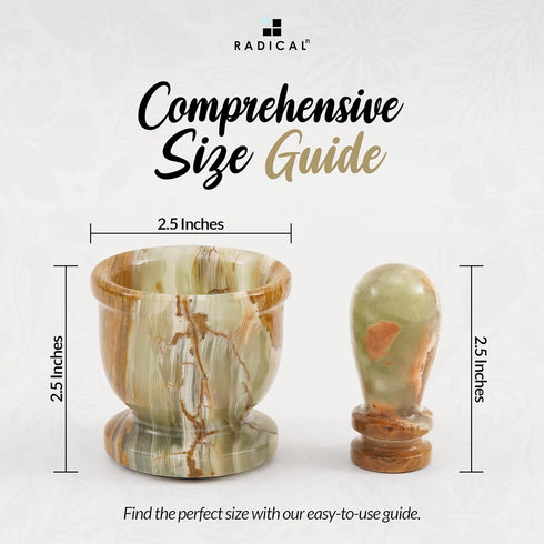 Radicaln Mortar and Pestle Set, Green Onyx Palm Size 2.5" Portable Handmade Marble Spice Crusher