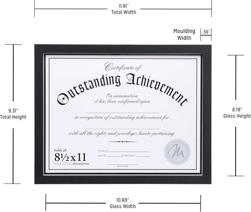 Malden International Designs Wooden Document Frame, 8.5x11, Black