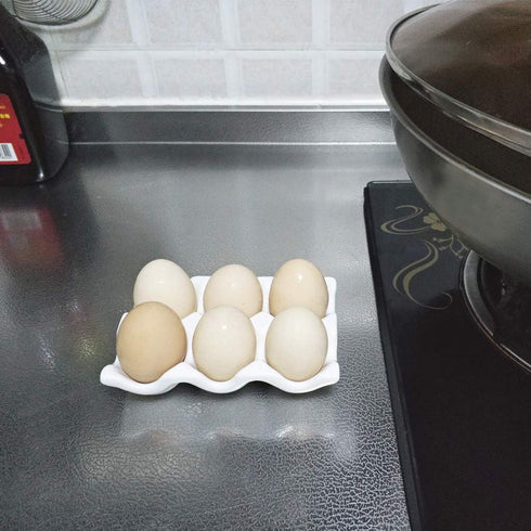 Ceramic Egg Holder Tray for Fresh Eggs, 6 Cups (White) - Porcelain Storage for Fridge Countertop Kitchen