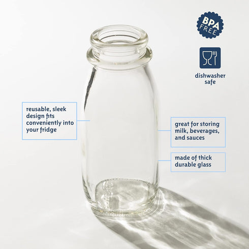 12 Oz 12 kitchentoolz Glass Creamer Bottle Square Glass Milk Bottle with Lids- Glass Bottles with Lids - Milk Container