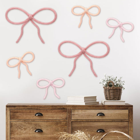 6 2 Barydat Pcs Boho Bow Wall Decor Pink Bow Nursery Decoration Coquette Room Decor Woven Macrame Wall Hanging Size
