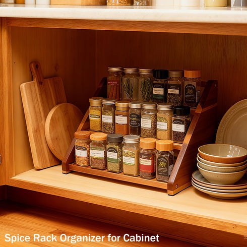 Arflo Countertop 3 21 Acacia Wooden Spice Rack for - Tiered Spice Rack Organizer for Cabinet - Kitchen Spices