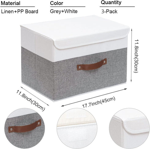 Yawinhe 43 Quart Storage Bins with Lids - Washable Storage Cube Baskets Container Organizers, 3-Pack, White/Grey