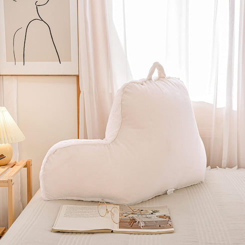 Holawakaka Large Faux Fur Bed Rest Pillow with Arms, Rabbit Fur Reading Pillows Perfect for Adults Men Women, Arm