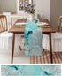 Falaniique 36 Inches Marble Turquoise Aqua Table Runner Long,Cotton Linen Modern Teal Kitchen Dinner Dining Table