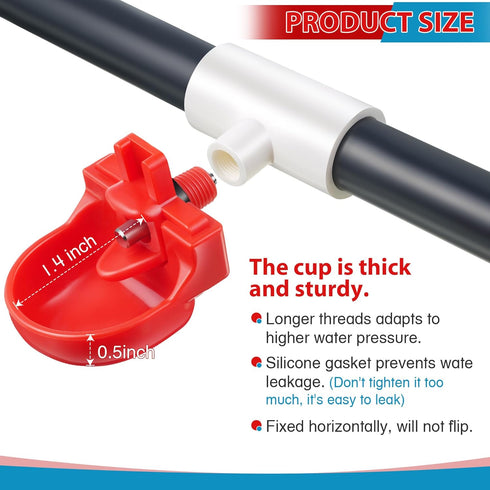 8 Pack Set 1/2'' Dreyoo Automatic Chicken Waterer, Complete with PVC Tee Fittings, Float Valve Controlled Automatic