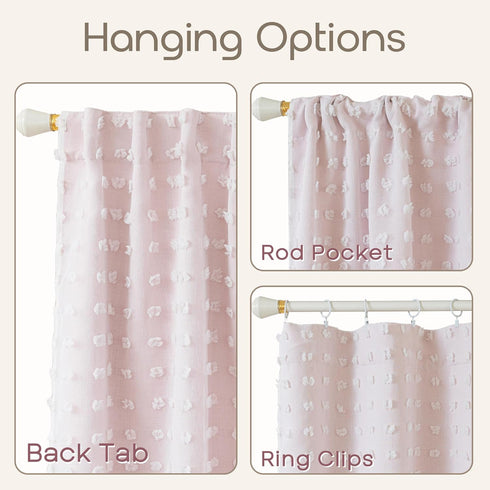 2 Lino Rosa Pink Blackout Curtains for Bedroom Nursery Panels,Sheer White Overlay Pom Pom Floral Ruffle Cute Coquette