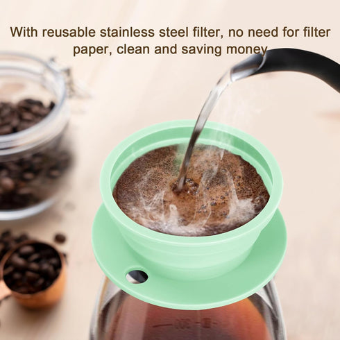 2 Pieces Collapsible Paperless Travel Pour Over Coffee Dripper Kit, Single Cup Travel Pour Over Coffee Maker Camping, Portable Silicone PourOver Coffee Filter Reusable (Purple+Green) by VVGCS