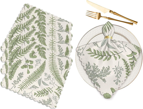 Leaves and Herbs Cloth Napkins Set of 4, Vintage Style Washable Dinner Napkins