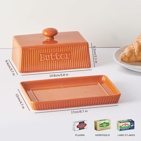 Ceramic Butter Dish with Lid, Large Butter Container for East & West Coast Butter Storage, Porcelain Butter Holder