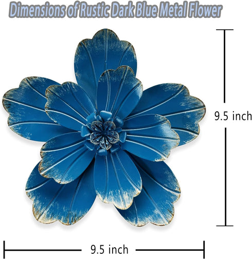 Metal Flower Wall Sculpture, 9.5" Rustic Modern Floral Artwork, Distressed 3D Layered Vintage Iron Flower Hanging Accent