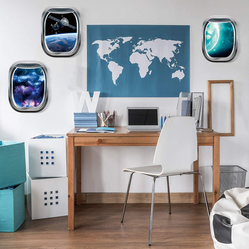 Blulu 6 Pieces 3D Space Capsule Window Wall Decor, Outer Space Wall Decals for Kids Nursery Bedroom