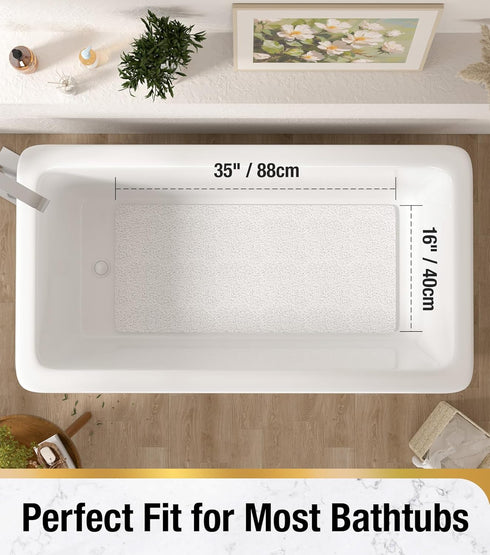 35 16 Inch HITSLAM Bathtub Mat Non Slip, x Long Soft PVC Loofah Shower Mat, Bath Mat for Tub Without Suction Cups