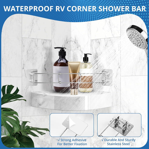 7-13 Inch (2 Pack) BOYISEN RV Shower Corner Storage Bar - Adjustable Stainless Steel Rod for Shower Shelves in Camper