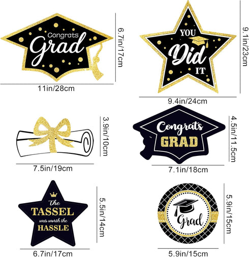 Black and Gold Graduation Decorations Set of 24, Class of 2025 Table Decor, Congrats Grad Party Supplies