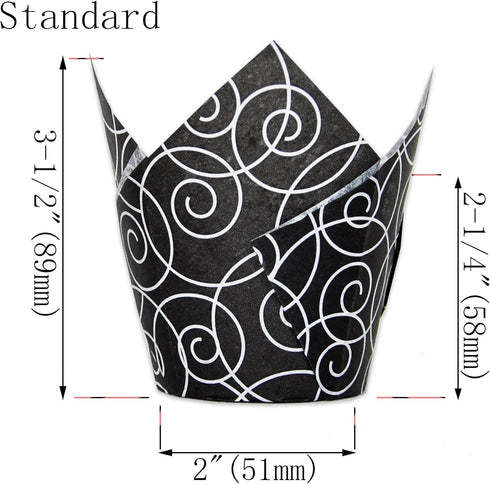 Muffin Greaseproof paper Baking cupcake cups, 2"(Bottom diameter) x 3-1/2"(Height) Black Fancy Floral Print Tulip Baking Cup Case of 125 pcs (125, Standard) by QLSmypkg
