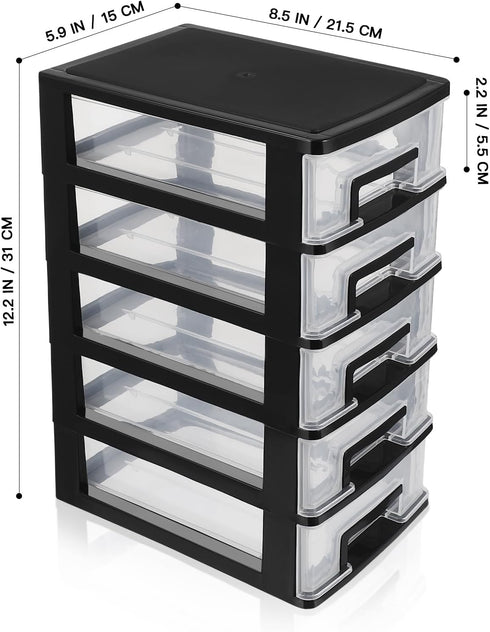SAFIGLE 5 Drawer Mini Plastic Storage Organizer, Space Saving Bins with Drawers for Crafts, Tools, Stationary