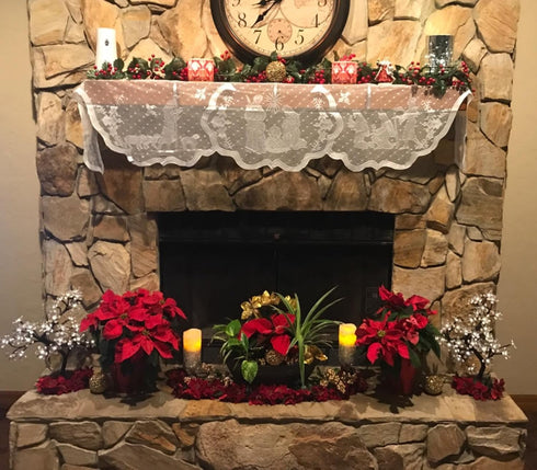 DoubleWood 20"x90" Christmas Decor Fireplace Scarf, White Lace Jesus Christmas Decorations Table Runner for Holiday