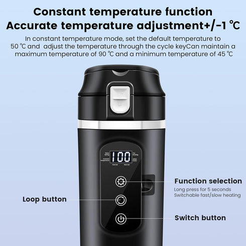 12V/24V 400ml 304 100 DC Car Travel Electric Kettle, Car Heating Mug with Anti-Spill Lid, Leak-proof, Stainless Steel