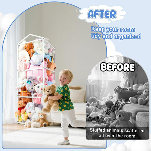 NomNest Stuffed Animal Storage, Metal Stuffed Animal Zoo Holder, Large Capacity Plushies Toy Organizer, Sturdy Steel