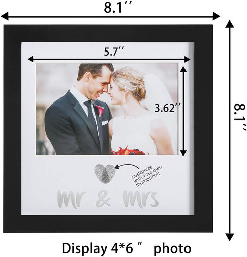 Jinchuan Heart Thumbprint Keepsake Frame and Ink Kit, Wedding Registry Idea Shower Gift for Bride Newlywed (Black Frame)