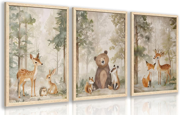Cyebmo Woodland Animals Wall Art Set of 3, Baby Boy Wild Forest Animals