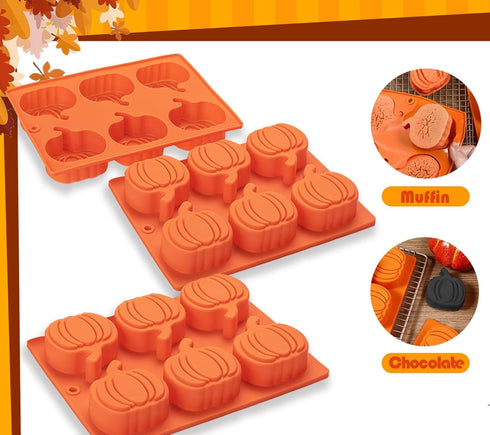 Pumpkin Muffin Mold, 3 Pack Pumpkin Cake Pan Silicone Molds for Thanksgiving Baking, Cupcake Pan