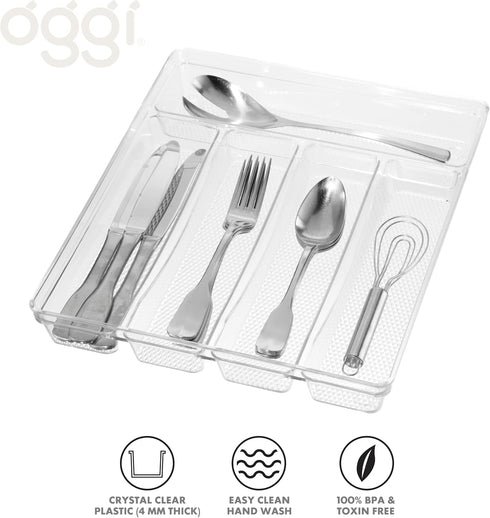 Oggi Silverware Organizer, 5-Compartment, Clear by Oggi