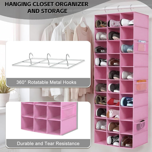Closet, 30 Closet Pink,17" W11.5" 48" coastal rose Hanging Shoe Organizer for Sections Hanging Organizers and Storage