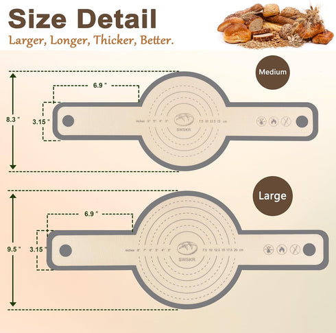 Silicone Bread Sling for Dutch Oven - 2 Sizes Non-Stick & Odor-Free Baking Mat Set, Reusable with Long Handle,