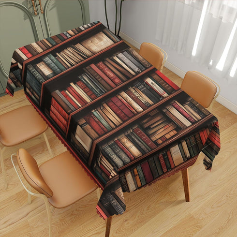 XYJFZL Bookshelf Tablecloth Library Vintage Bookcase Book Shelf Rectangle Table Cloth Kitchen Table