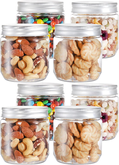 Fasmov 25 Pack 8 Ounce Clear Plastic Jars with Screw On Lids, Round Empty Containers for Kitchen Storage