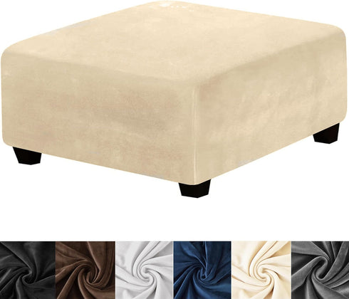 HFCNMY Ottoman Cover,Stretch Velvet Square Ottoman Cover Thick Ottoman Slipcover Square Washable Storage